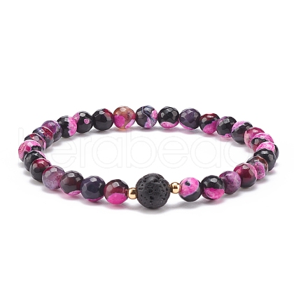 Natural Fire Crackle Agate & Lava Rock Stretch Bracelet BJEW-JB08362-04-1