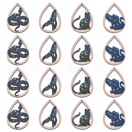 20Pcs 4 Styles Printed Animal Wood Big Pendants WOOD-CJ0001-70-1