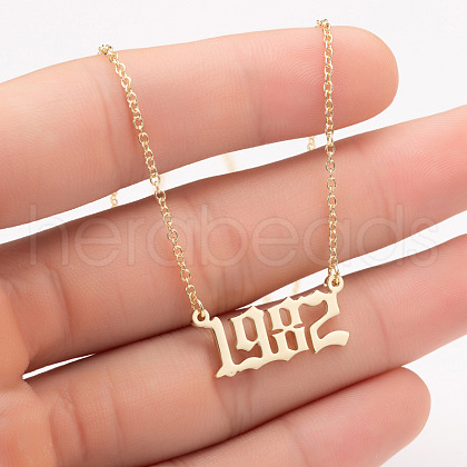 1982 Birth Year Number 201 Stainless Steel Pendant Cable Chain Necklaces FS-WGB5F08-72-1