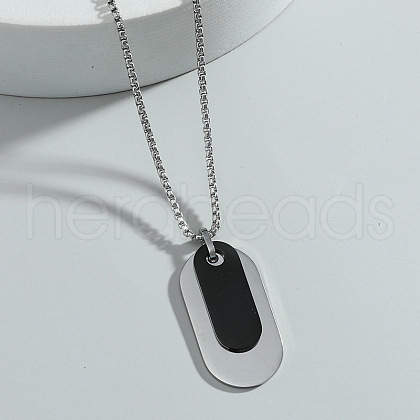 Oval 201 Stainless Steel Blank Tag Pendant Necklaces for Men FS-WG04020-01-1