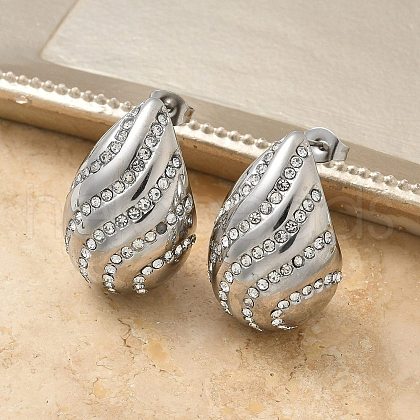 304 Stainless Steel Teardrop Stud Earrings EJEW-B108-07P-1