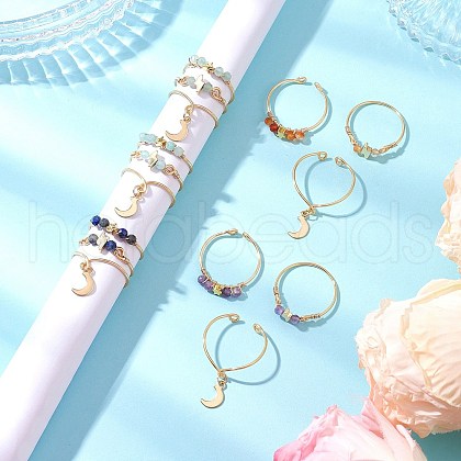 3Pcs Copper Wire Wrapped Gemstone Faceted Round Bead Finger Rings for Women RJEW-JR00887-1