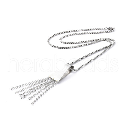 304 Stainless Steel Trapezoid with Tassel Pendant Necklace with Box Chains for Women NJEW-B087-06P-1