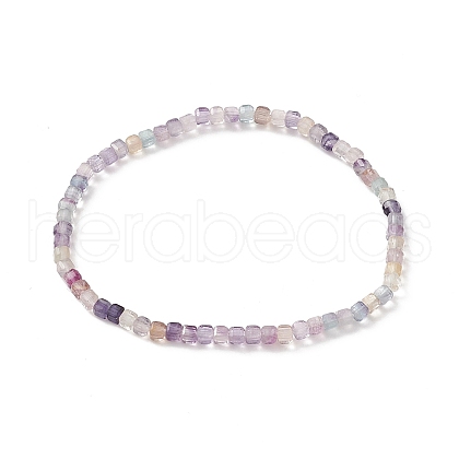 Natural Fluorite Cube Beaded Stretch Bracelet for Women BJEW-JB08976-02-1