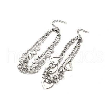 Tarnish Resistant 304 Stainless Steel Curb Chains Double Layer Multi-strand Bracelet BJEW-C025-10P-1