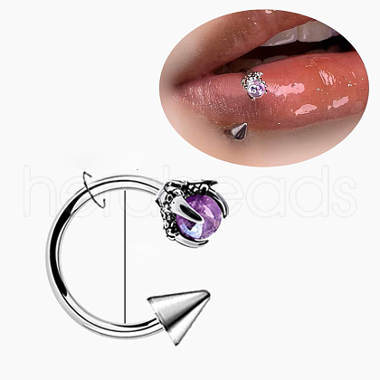 Claw Cone 304 Stainless Steel Cubic Zirconia Hoop Lip Rings FS-WG1AB27-07-1