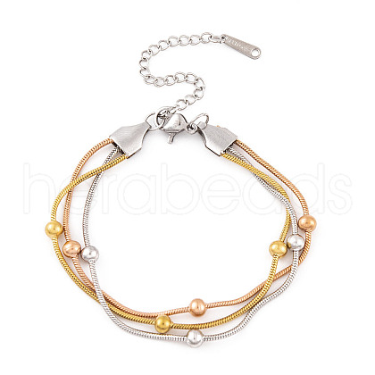 Stainless Steel Multi-strand Ball Bracelets BJEW-L687-01M-1