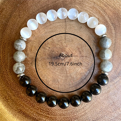 Opalite & Natural Black Obsidian Round Bead Stretch Bracelets WG6A8BD-08-1