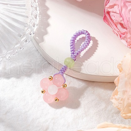 Baking Painted Imitation Jade Glass Woven Clover Pendant Decorations HJEW-JM03148-03-1