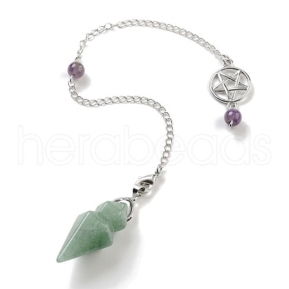 Natural Green Aventurine Pointed Dowsing Pendulums G-K338-12P-08-1