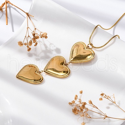 Valentine's Day PVD Vacuum Plating 304 Stainless Steel Triple Heart Pendant Round Snake Chain Necklaces for Women STAS-Z114-24G-1