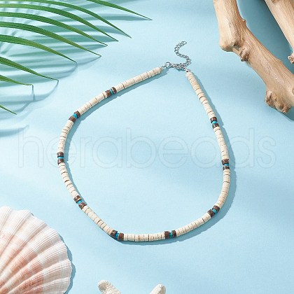 Natural Magnesite Heishi Beaded Necklaces NJEW-JN05308-02-1