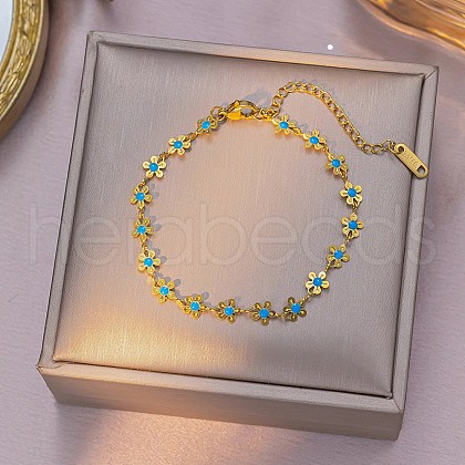 Flower 304 Stainless Steel Enamel Link Bracelets for Women BJEW-M096-01G-1