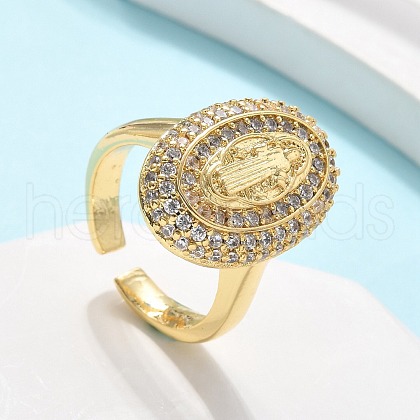 Brass Micro Pave Clear Cubic Zirconia Cuff Rings for Women RJEW-C126-16G-1