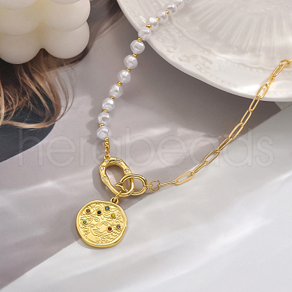 Elegant Brass & Shell Pearl Ocean Pendant Necklaces for Women DM0082-2-1