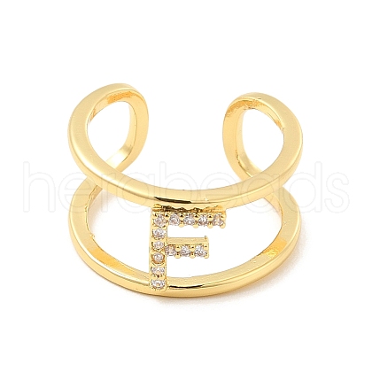 Clear Cubic Zirconia Initial Letter Open Cuff Ring RJEW-A012-01G-F-1