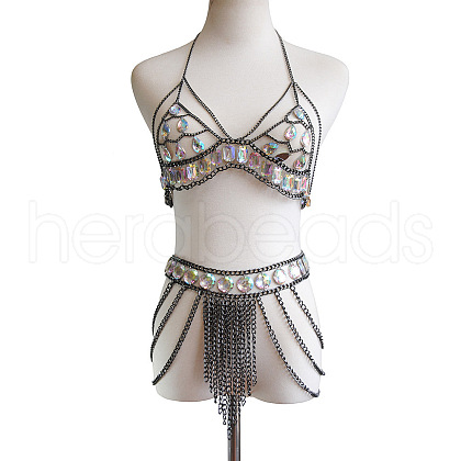 Alloy & Aluminium & Clear AB Acrylic Multi-Layered Chain Tassel Sexy Suit Body Chains for Beach Party FS-WG0776D-03-1