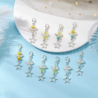 Tibetan Style Alloy & Glass Angel Pendant Decorations HJEW-JM03165-01-1
