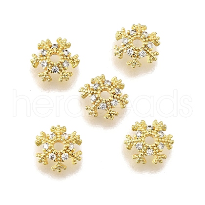 Snowflake Brass Micro Pave Clear Cubic Zirconia Bead Caps KK-K300-03A-G-1