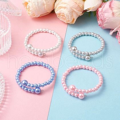 Glass Pearl Round Beads Bangles for Women BJEW-JB11724-1
