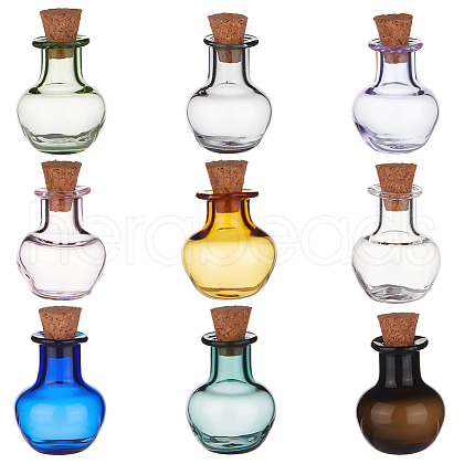 DELORIGIN 9Pcs 9 Colors Round Glass Cork Bottles Ornament AJEW-DR0001-03-1