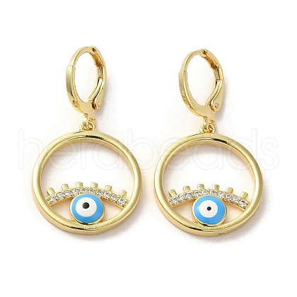 Evil Eye Real 18K Gold Plated Brass Dangle Leverback Earrings EJEW-Q797-09G-02-1