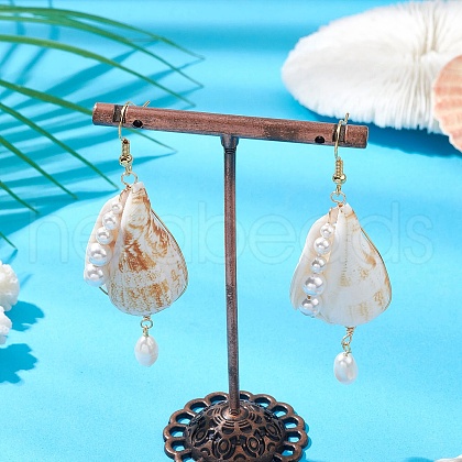 Natural Conch Shell Dangle Earrings EJEW-TA00610-1