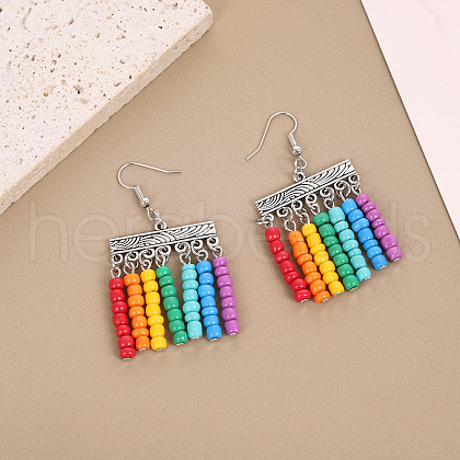 Bohemian Style Alloy Plastic Seed Beaded Chandelier Earrings FS-WG3BE3B-03-1