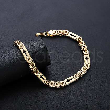Rectangle with Cross Pattern 304 Stainless Steel Link Bracelets FS-WGDFC6D-02-1