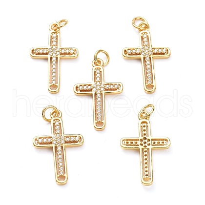 Brass Micro Pave Clear Cubic Zirconia Pendants ZIRC-L100-111G-1