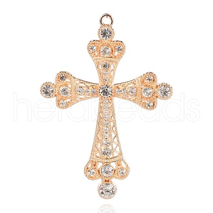 Golden Plated Alloy Rhinestone Cross Big Pendants RB-J109-01G-1