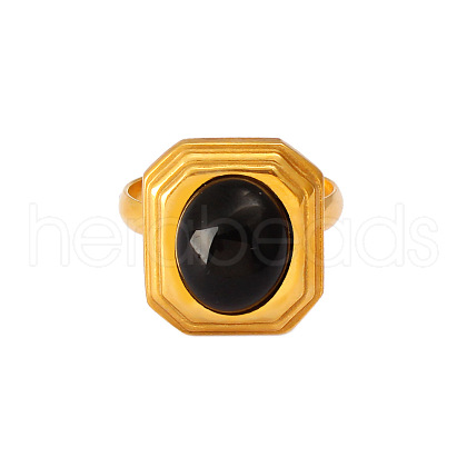 Rectangle 304 Stainless Steel with Natural Black Stone Finger Rings FS-WGC7C9F-02-1