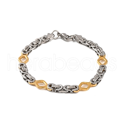 201 Stainless Steel Rhombus Byzantine Chain Bracelets BJEW-B078-143GP-1