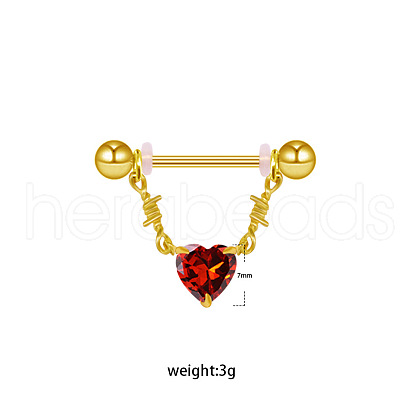 316L Stainless Steel Ruby Rhinestone Heart Nipple Stirrup WGF1FC0-06-1