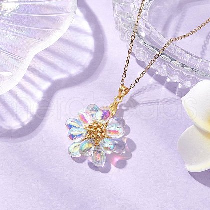 Flower Handmade Glass Seed Beaded Pendant Necklaces NJEW-MZ00096-07-1