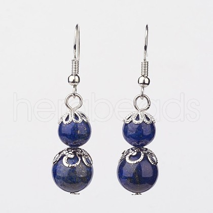 Lapis Lazuli Dangle Earrings X-EJEW-JE02206-03-1