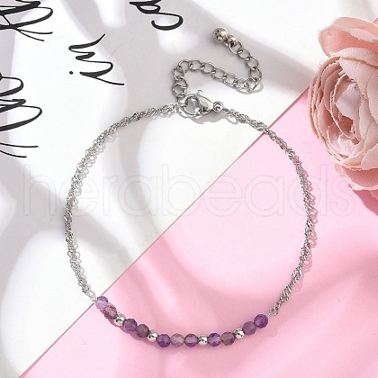 Natural Amethyst Beads Link Bracelets BJEW-JB11835-04-1