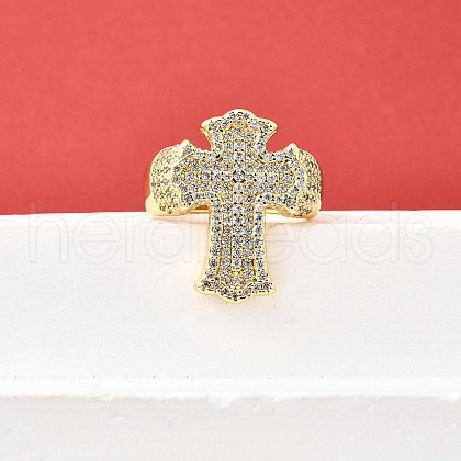 Brass Micro Pave Cubic Zirconia Cuff Rings for Women RJEW-F184-05G-1