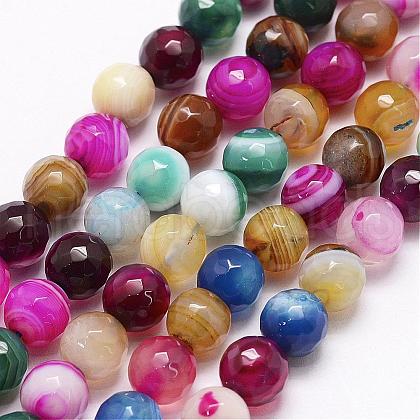 Faceted Natural Agate Beads Strands G-F344-48-8mm-1