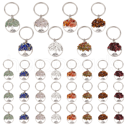 Alloy & Natural Gemstone Chip Keychains KEYC-AB00073-1