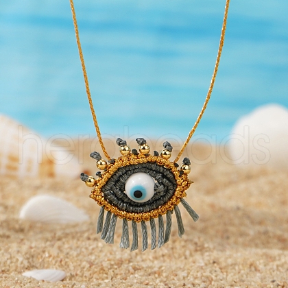Woven Cord Glass Eye Pendant Women's Necklaces EY5817-1