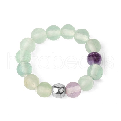 4MM Round Natural Fluorite Beaded Stretch Rings VM0712-14-1