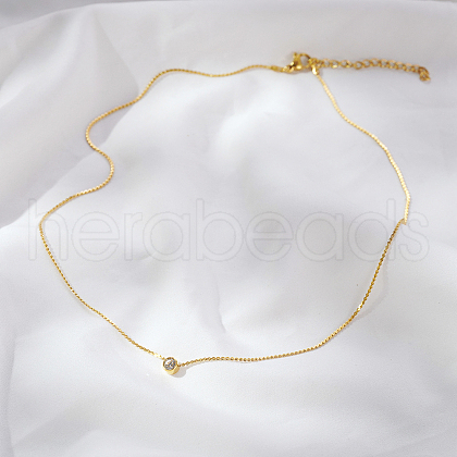 Simple Stainless Steel Pave Clear Cubic Zirconia Flat Round Pendant Necklaces for Women Daily Wear DS3684-2-1