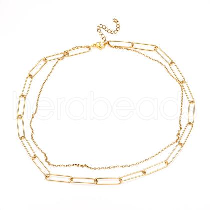 304 Stainless Steel Double Layer Necklaces NJEW-M183-01G-1