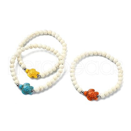 Synthetic Magnesite & Turquoise Beaded Stretch Bracelets BJEW-TA00436-1