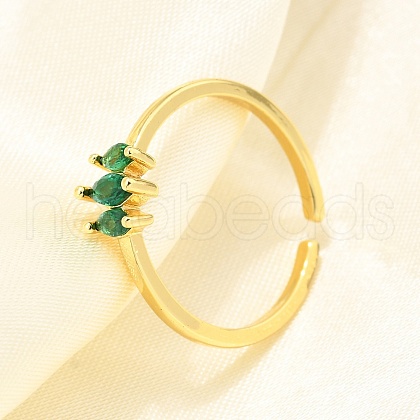 Brass Micro Pave Cubic Zirconia Cuff Rings for Women RJEW-H247-35G-03-1