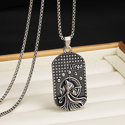 201 Stainless Steel Oval with Engraved Constellation Pendant Necklaces for Men WG36A86-06-1