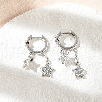 Brass Micro Pave Clear Cubic Zirconia Huggie Hoop Earrings EJEW-K083-43P-1