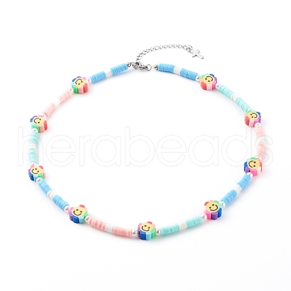 Polymer Clay Heishi Beaded Necklaces NJEW-JN03437-1