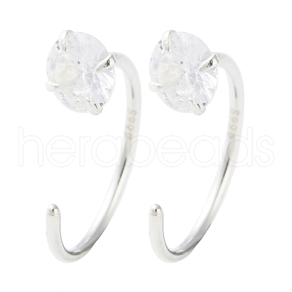 999 Fine Silver Micro Pave Clear Cubic Zirconia Pull Through Earrings EJEW-P296-28E-S-1